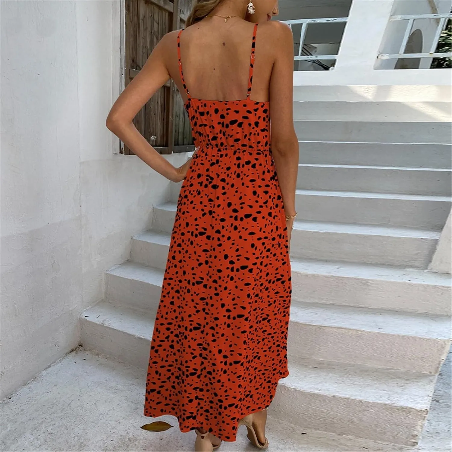 2025 Bohemian Floral Print Dress for Women Summer V Neck Spaghetti Strap Sleeveless Flowy Beach Maxi Dresses