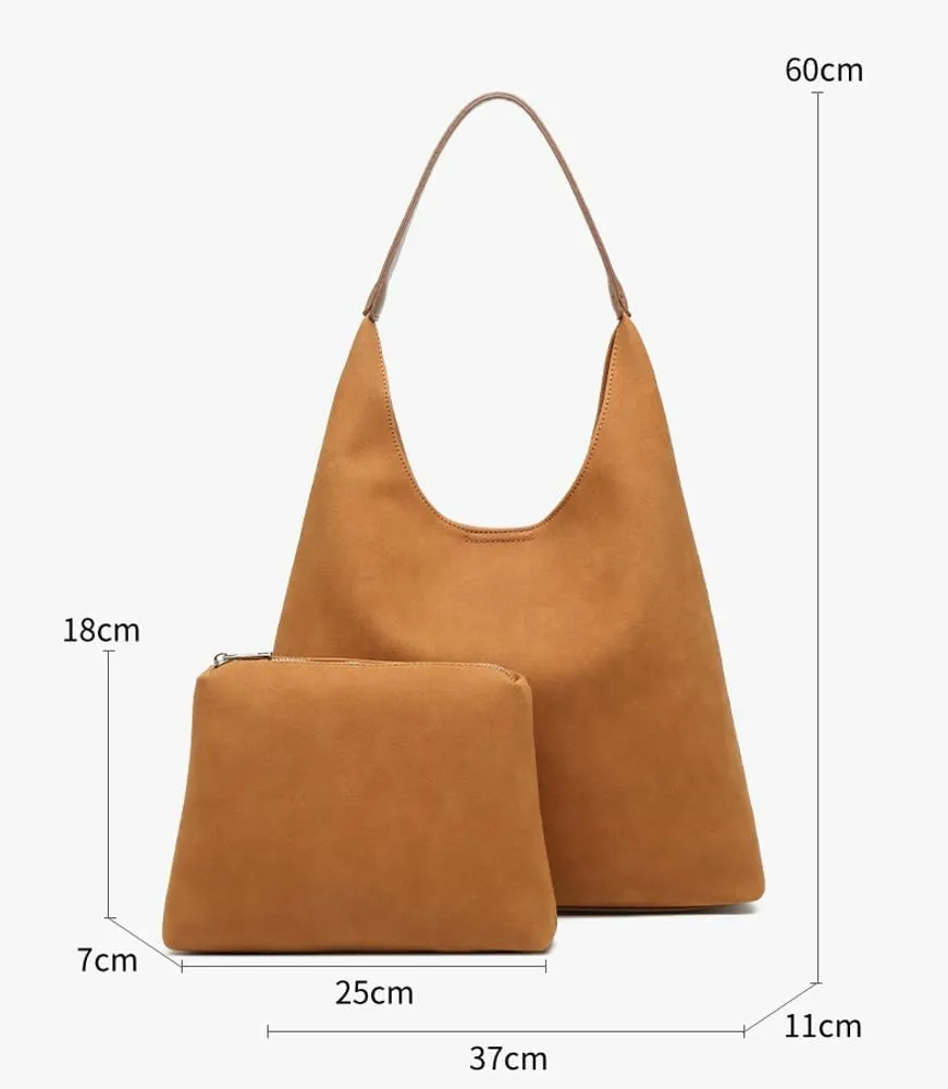 2Pcs Slouchy Hobo Bags for Women Vintage PU Leather Tote Bag Crossbody Purses Soft Top-handle Shoulder Handbags 2025