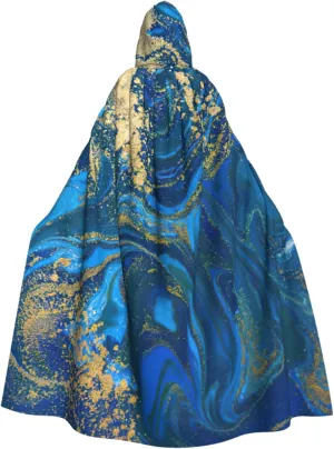 Abstract Marble Stone Print Hooded Cloak Halloween Costume Adult Size with Dramatic Cloak for Cosplays,Witch Capes Black