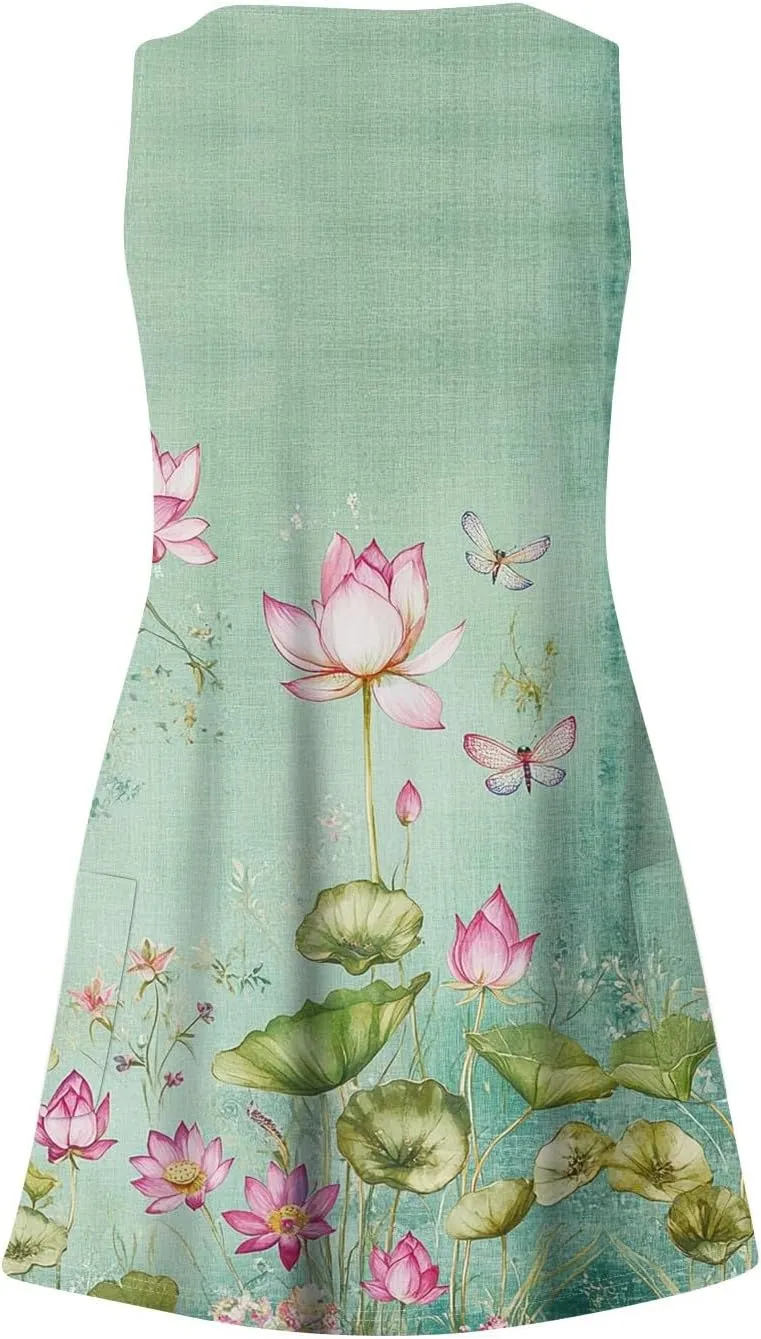 ADHOWBEW Womens Casual Dresses Loose Fit Sexy Hawaiian Casual Sleeveless Tank Dresses Beach Comfy Cute Dress