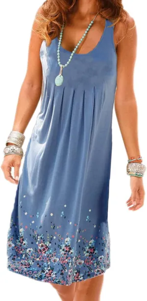 AELSON Womens Summer Casual Sleeveless Mini Printed Vest Dresses