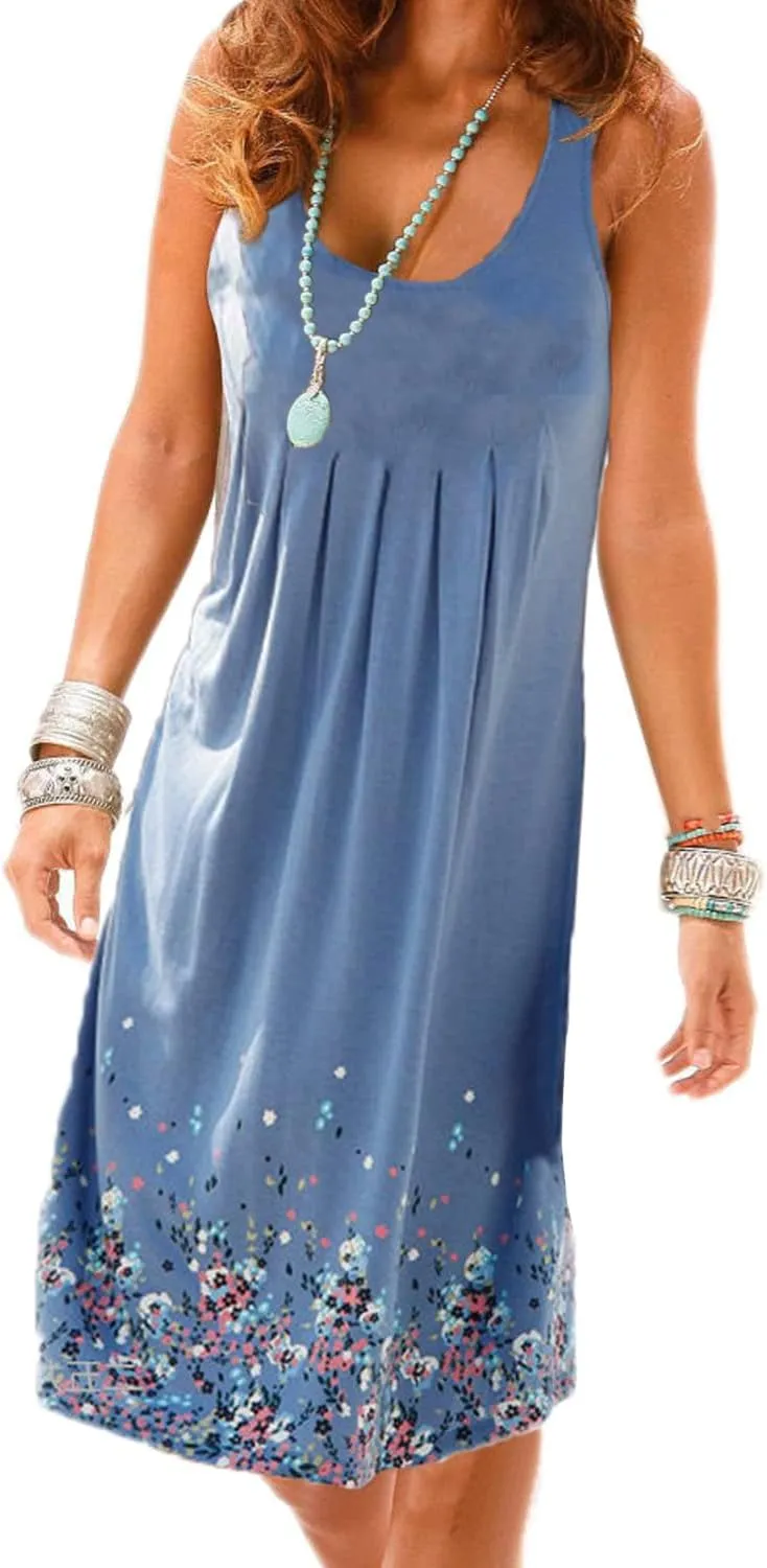 AELSON Womens Summer Casual Sleeveless Mini Printed Vest Dresses