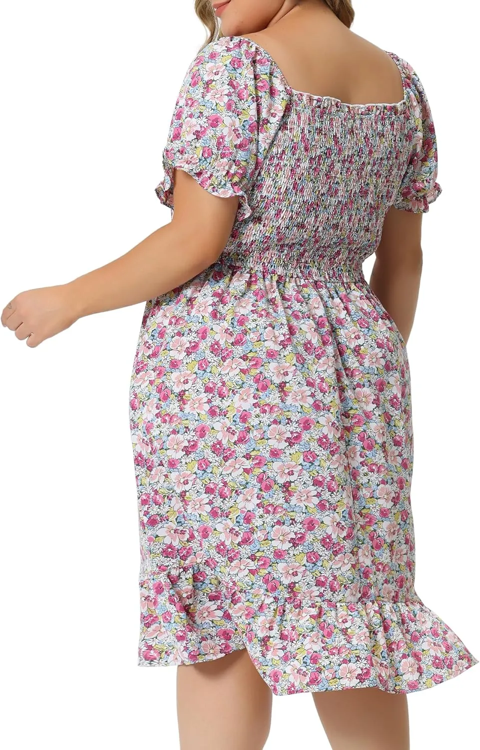 Agnes Orinda Plus Size Dress for Women Ruffle Short Sleeve Flared Flowy Smock Floral Print Dresses