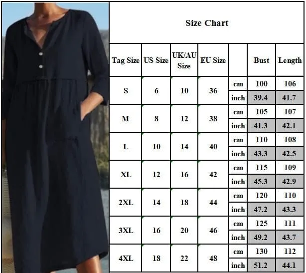 Akivide Womens Cotton Linen Casual Loose Midi Dress 3/4 Sleeve Flowy Beach Vacation Shirt Dresses with Pockets