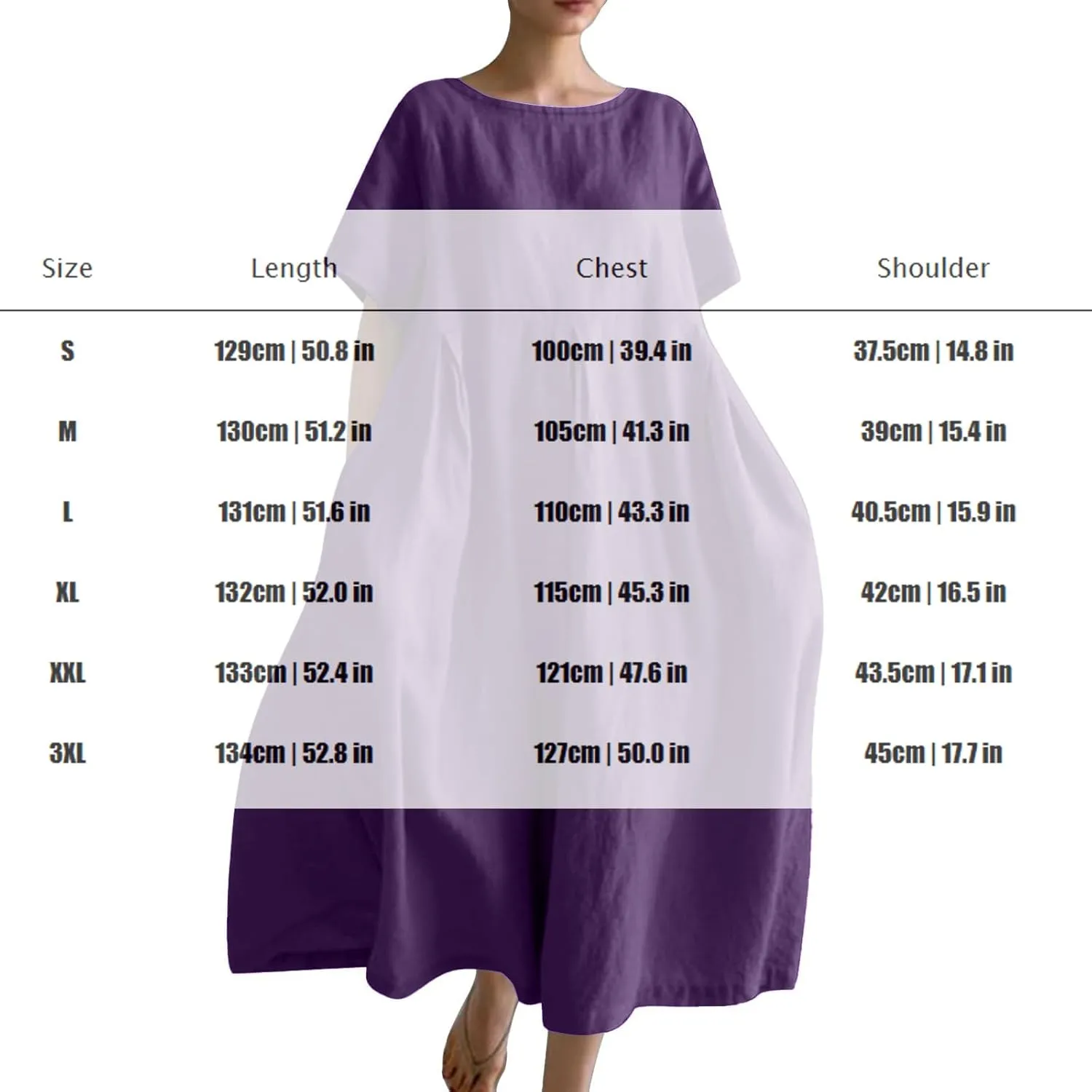 Akivide Women's Summer Flowy Cotton Linen Short Sleeve Maxi Dress Casual Plus Size Crewneck Beach Tshirt Dress with Pockets