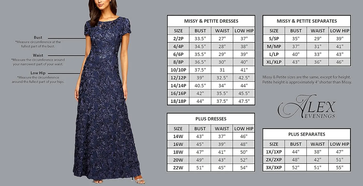 Alex Evenings Women's Long 3/4 Sleeve, Mother of The Bride Dress W/Cascade Ruffle and Front Slit, (Petite and Regular Sizes)