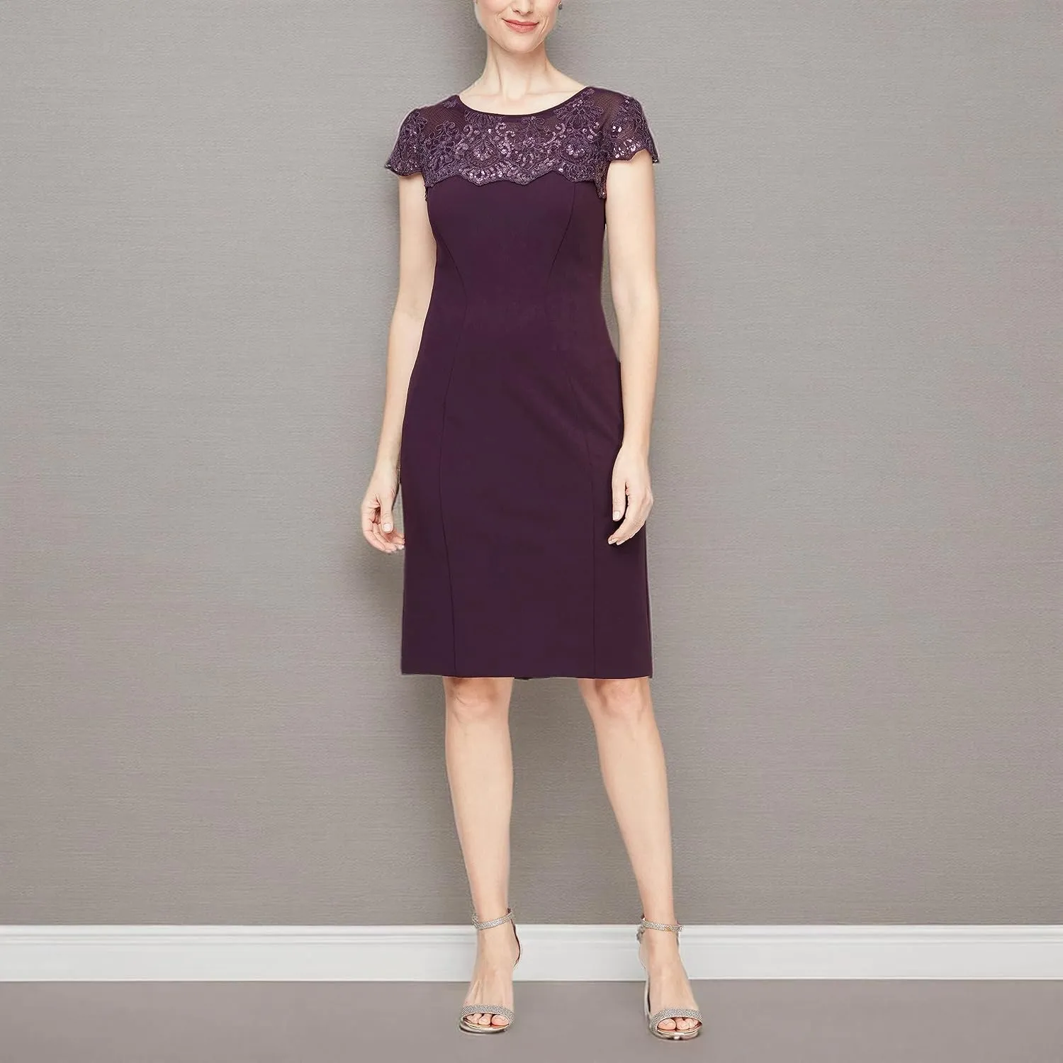 Alex Evenings Women's Short Embroidered Cocktail Dress, Wedding Guest (Petite and Regular Sizes)