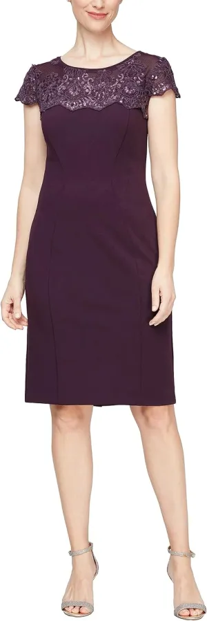 Alex Evenings Women's Short Embroidered Cocktail Dress, Wedding Guest (Petite and Regular Sizes)