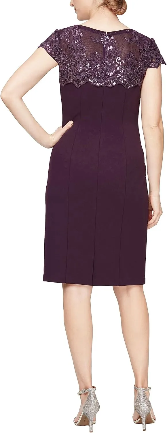 Alex Evenings Women's Short Embroidered Cocktail Dress, Wedding Guest (Petite and Regular Sizes)
