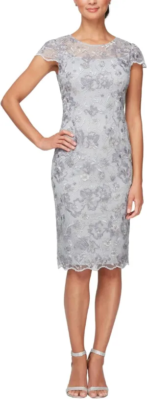 Alex Evenings Women's Short Embroidered Cocktail Dress, Wedding Guest (Petite and Regular Sizes)