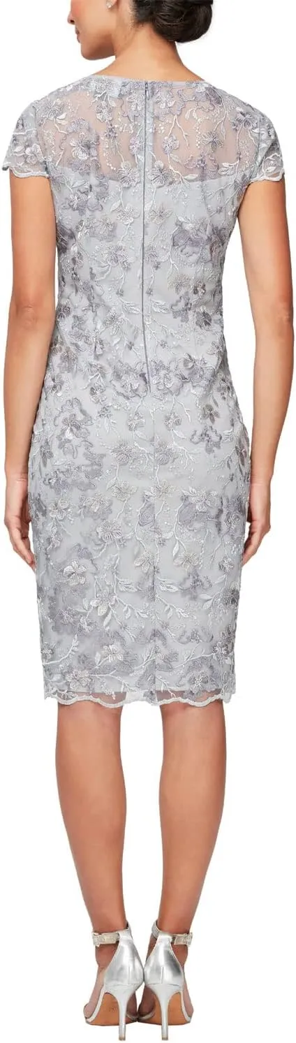 Alex Evenings Women's Short Embroidered Cocktail Dress, Wedding Guest (Petite and Regular Sizes)