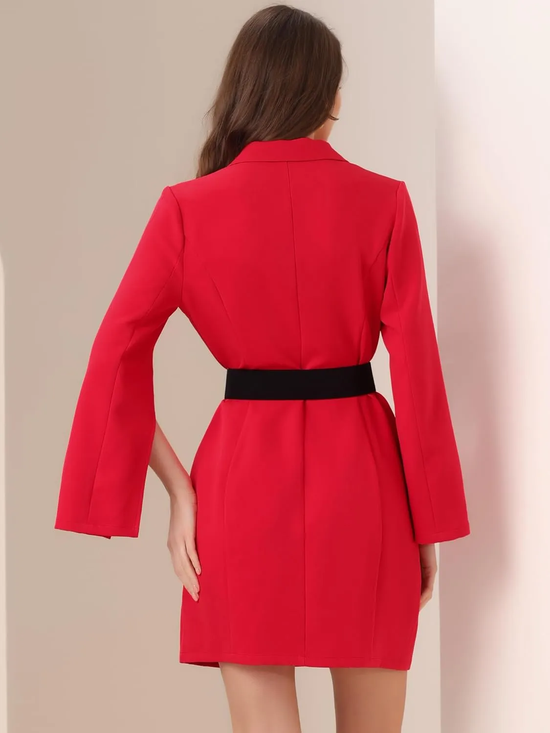 Allegra K Women's Work Dresses Business Slit Sleeve Belted Double Breasted Blazer Dress
