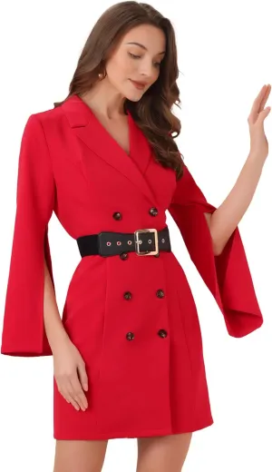Allegra K Women's Work Dresses Business Slit Sleeve Belted Double Breasted Blazer Dress