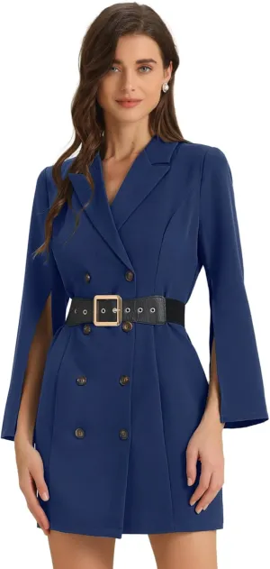 Allegra K Women's Work Dresses Business Slit Sleeve Belted Double Breasted Blazer Dress