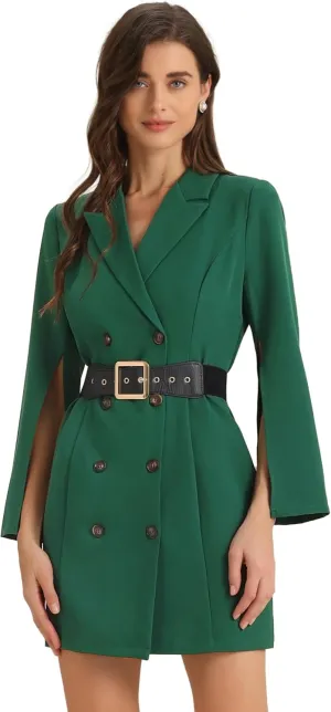 Allegra K Women's Work Dresses Business Slit Sleeve Belted Double Breasted Blazer Dress