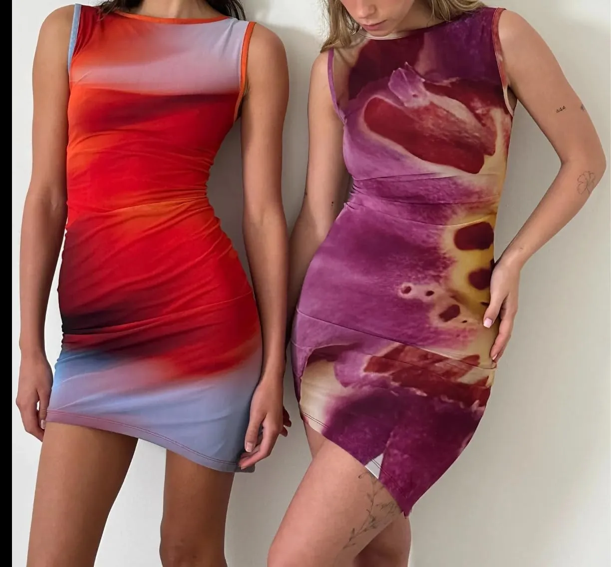 Amiblvowa Womens Summer Sleeveless Tie Dye Graphic Bodycon Tank Mini Dress Y2k Going Out Corset Streetwear Short Dresses