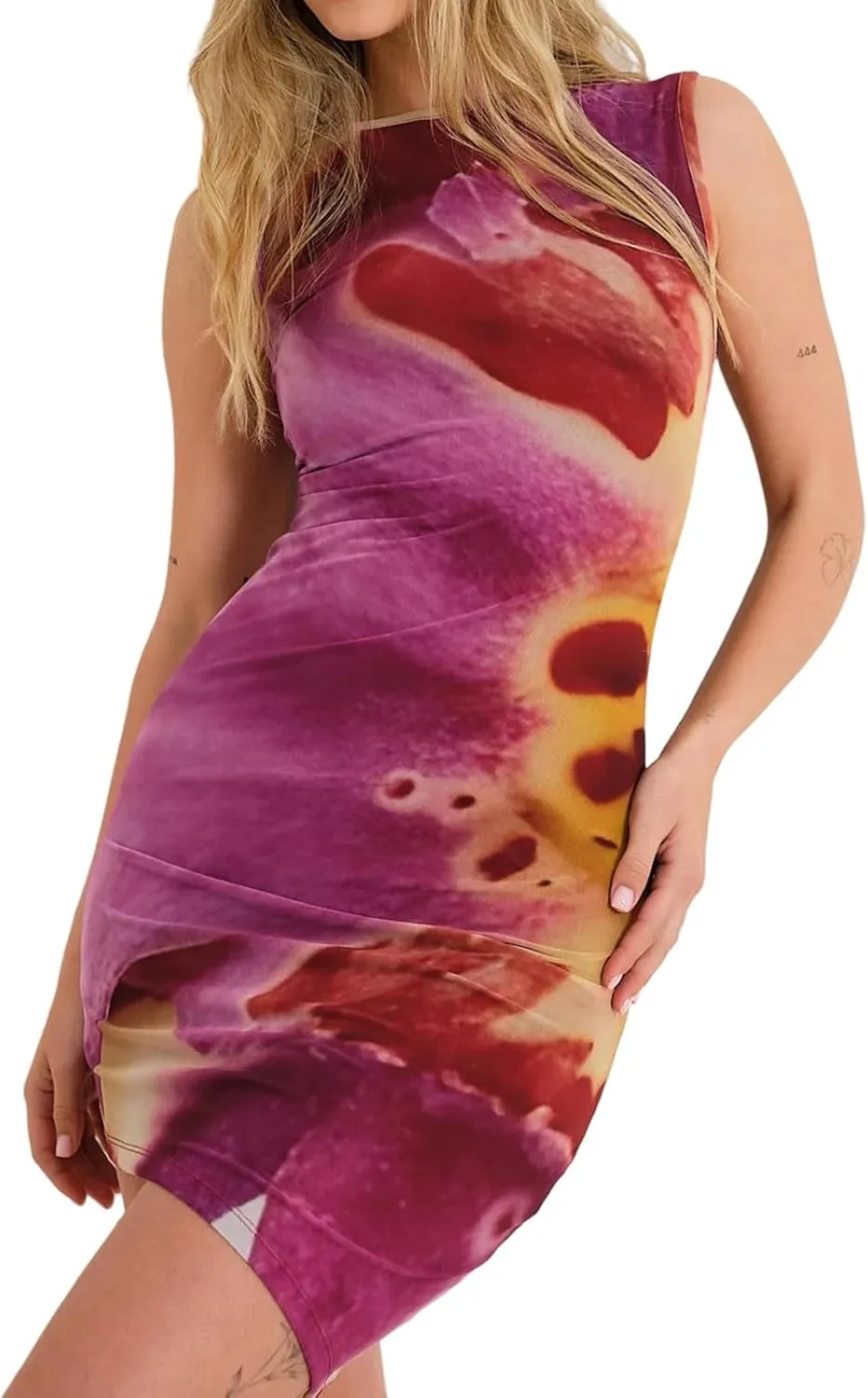 Amiblvowa Womens Summer Sleeveless Tie Dye Graphic Bodycon Tank Mini Dress Y2k Going Out Corset Streetwear Short Dresses