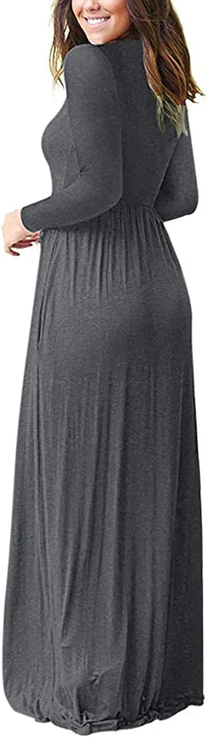 AUSELILY Women's Long Sleeve Dress Loose Plain Long Casual Maxi Dresses with Pockets 2025 New