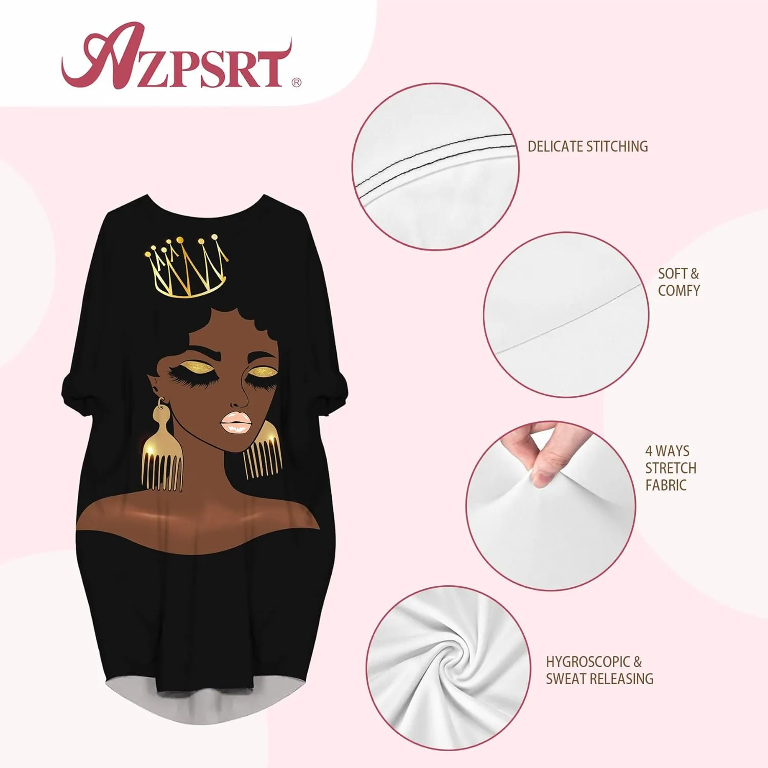AZPSRT Fashion Women's African American Art Print Dress Casual Loose Dresses