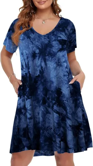 BELAROI Women Casual Summer Dresses Loose Tshirt Beach Sundress V Neck Plus Size Swing Tunic Pockets