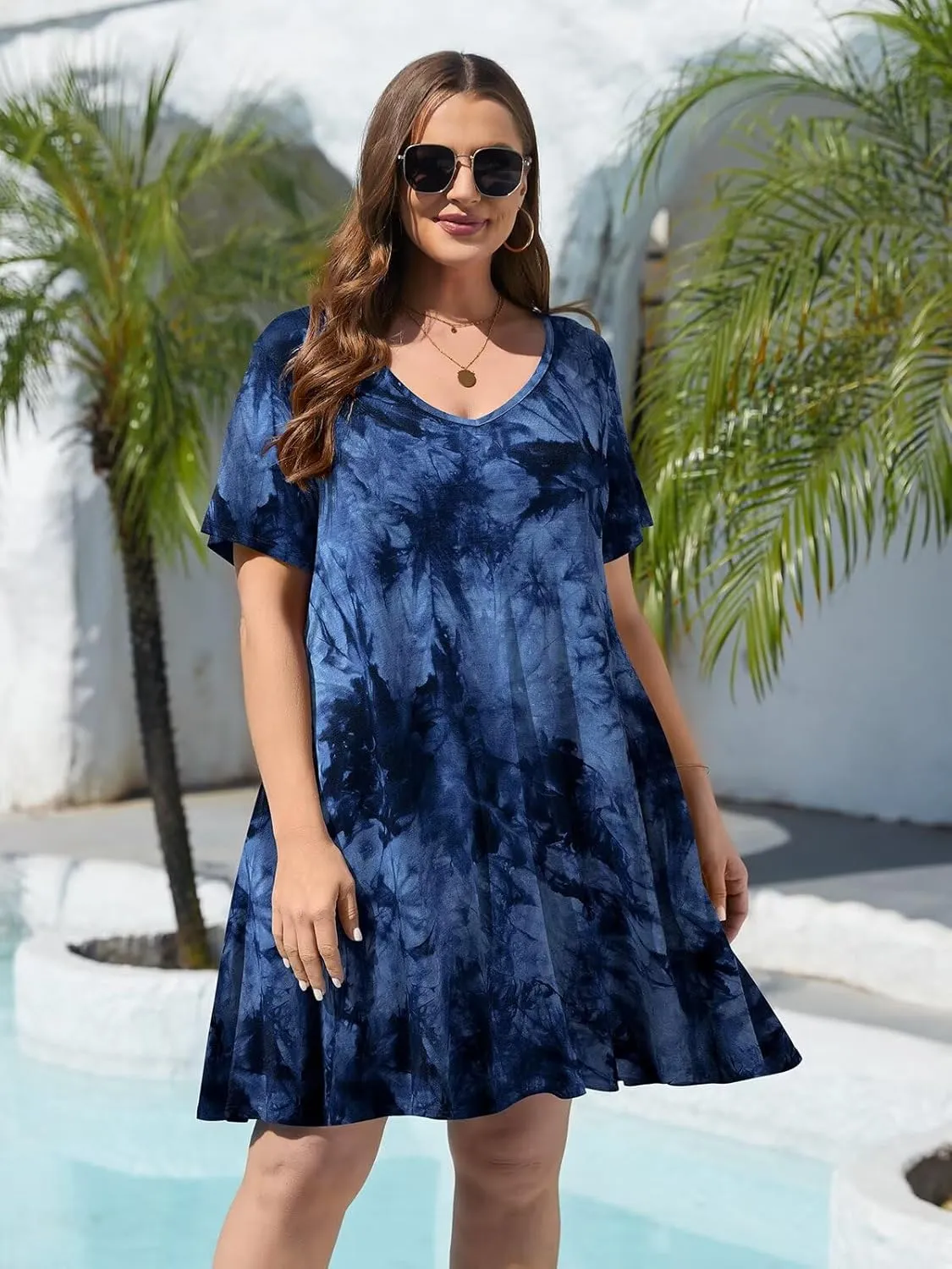 BELAROI Women Casual Summer Dresses Loose Tshirt Beach Sundress V Neck Plus Size Swing Tunic Pockets