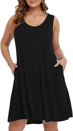 BELAROI Women Plus Size Sundress Summer Casual Sleeveless Tshirt Dress Tie Dye Swing Tank Dresses with Pockets Beach Cover up