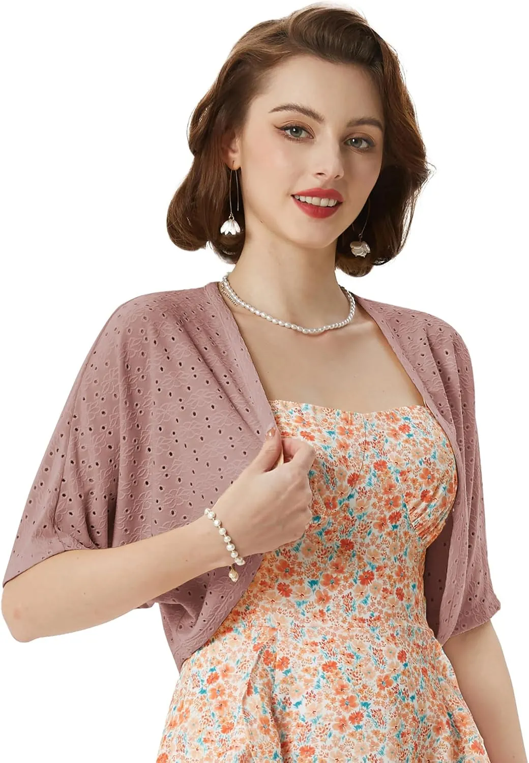 Belle Poque Women's Open Front Bolero Shrug Batwing Short Sleeve Cropped Cardigan Lightweight