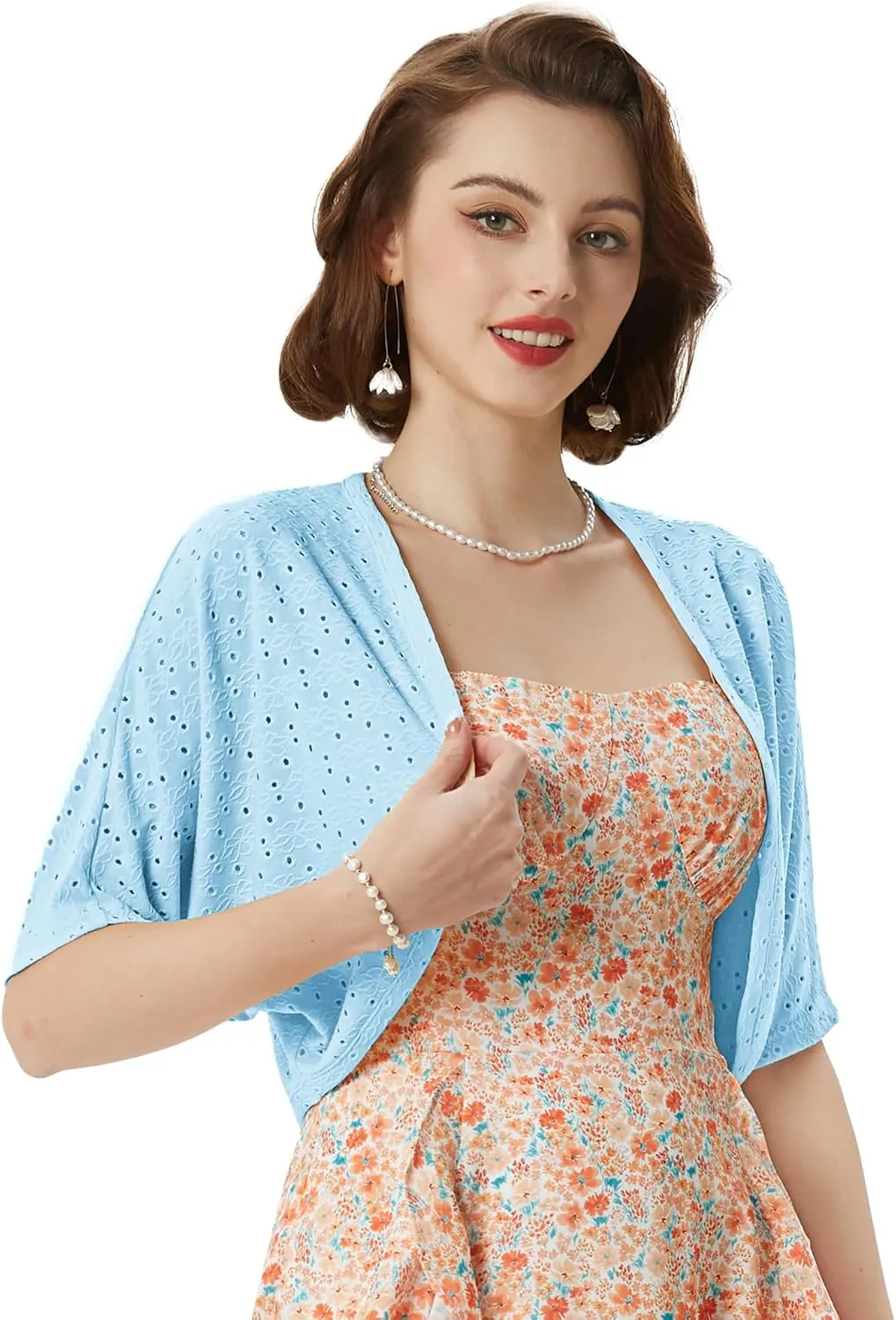 Belle Poque Women's Open Front Bolero Shrug Batwing Short Sleeve Cropped Cardigan Lightweight