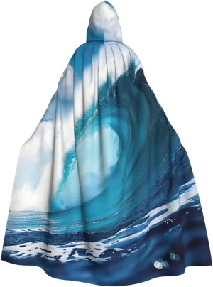 Big Ocean Wave Hd Print Hooded Cloak Halloween Costume Adult Size with Dramatic Cloak for Cosplays,Witch Capes Black