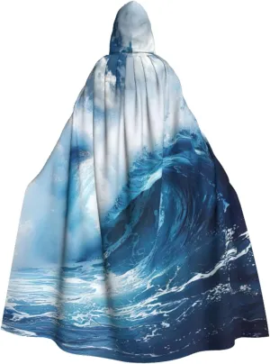 Big Ocean Wave Hd Print Hooded Cloak Halloween Costume Adult Size with Dramatic Cloak for Cosplays,Witch Capes Black