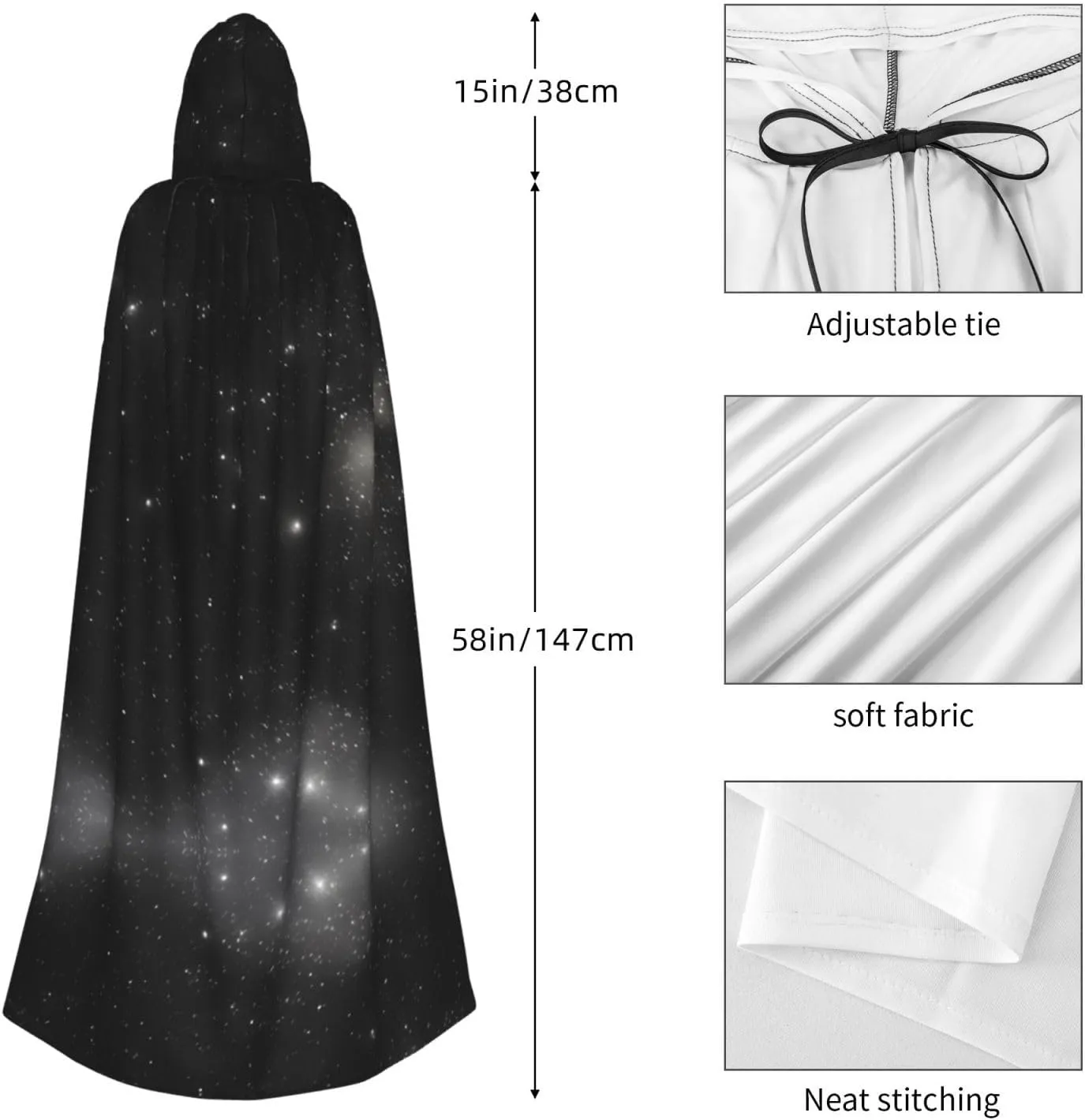 Black And White Galaxy Hooded Cloak  Printed Cloak Cape  Long Cloak For Halloween, Costume Parties, And Cosplays