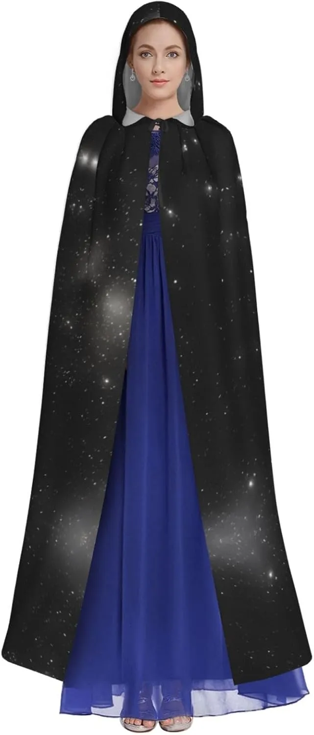 Black And White Galaxy Hooded Cloak  Printed Cloak Cape  Long Cloak For Halloween, Costume Parties, And Cosplays