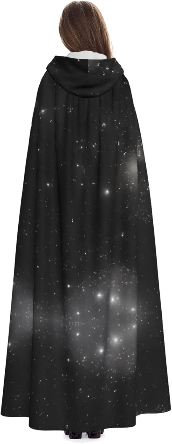 Black And White Galaxy Hooded Cloak  Printed Cloak Cape  Long Cloak For Halloween, Costume Parties, And Cosplays