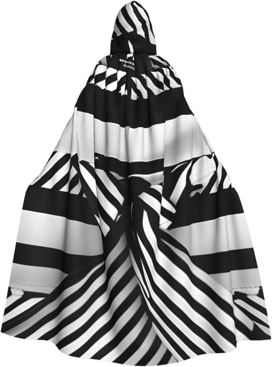 Black White Stripe Print Hooded Cloak Halloween Costume Adult Size with Dramatic Cloak for Cosplays,Witch Capes
