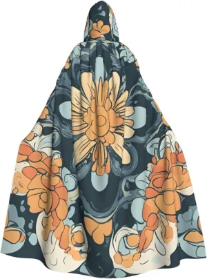 Blossom Flower Print Hooded Cloak Halloween Costume Adult Size with Dramatic Cloak for Cosplays,Witch Capes Black