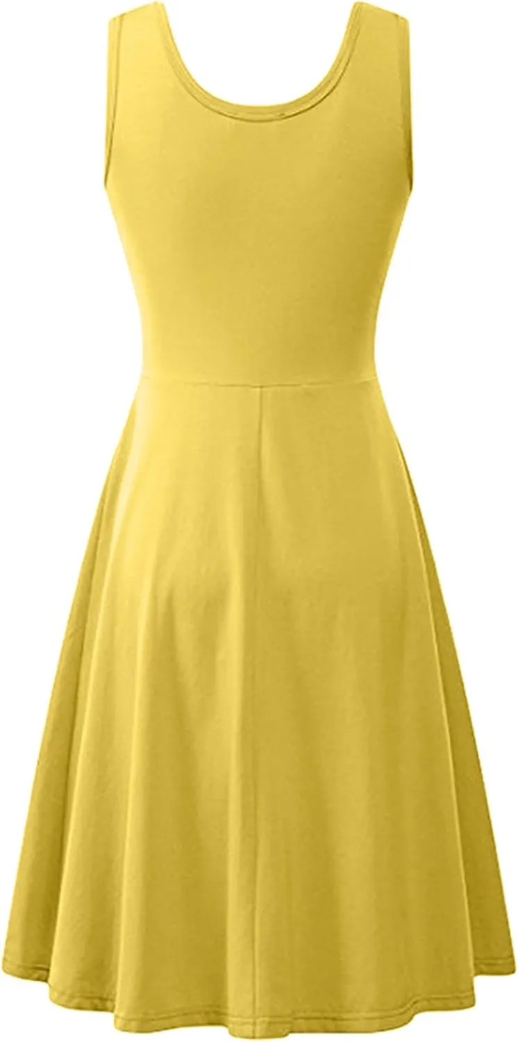 BOFETA Womens Sleeveless Flared Tank Swing Tunic Dresses Summer Simple Casual Dress