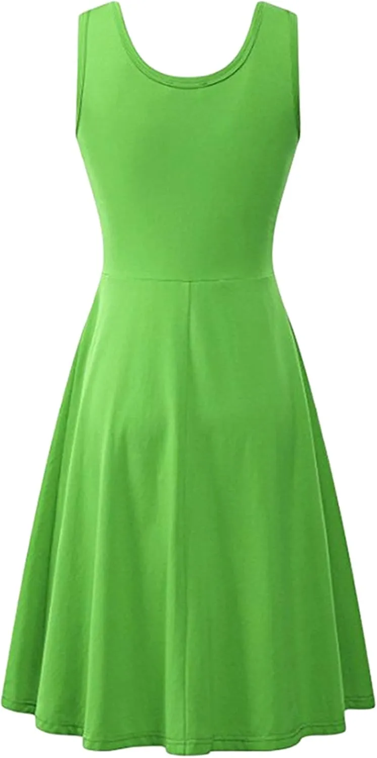 BOFETA Womens Sleeveless Flared Tank Swing Tunic Dresses Summer Simple Casual Dress