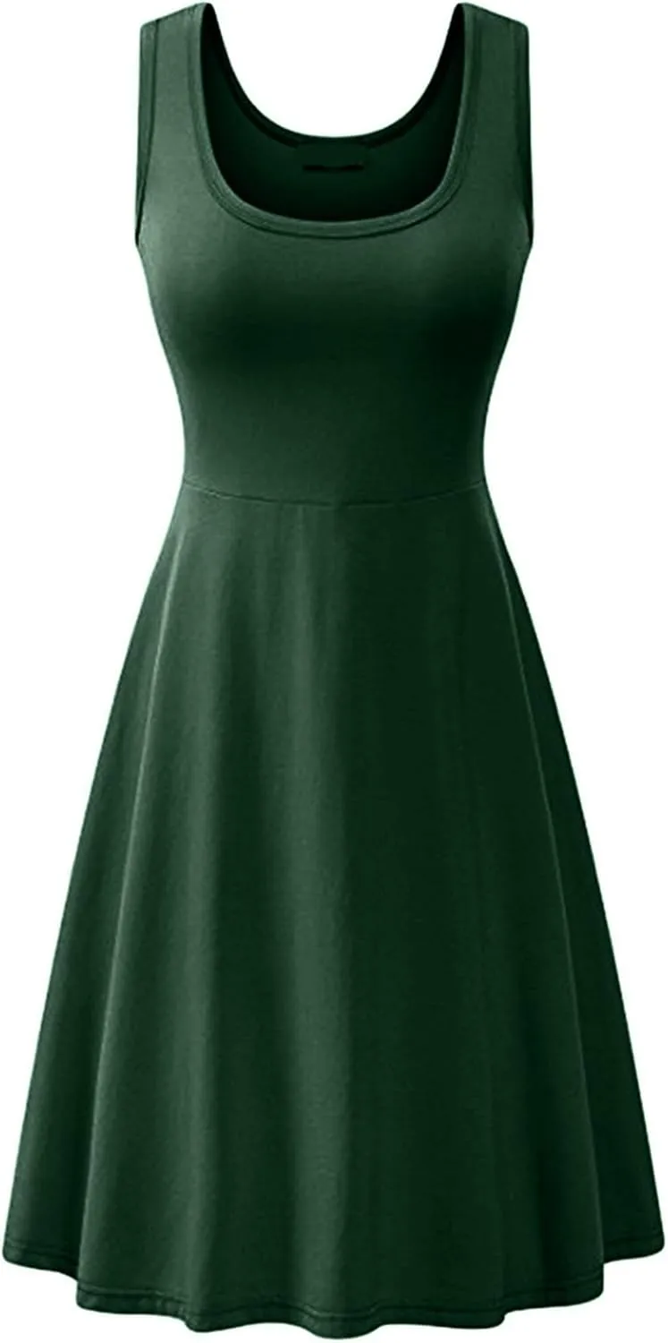 BOFETA Womens Sleeveless Flared Tank Swing Tunic Dresses Summer Simple Casual Dress
