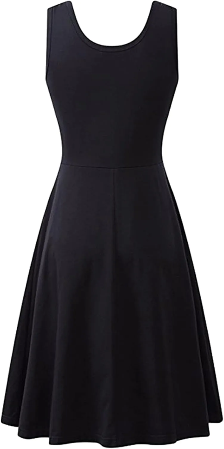 BOFETA Womens Sleeveless Flared Tank Swing Tunic Dresses Summer Simple Casual Dress