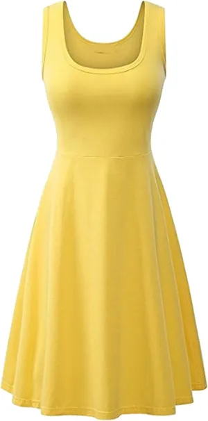 BOFETA Womens Sleeveless Flared Tank Swing Tunic Dresses Summer Simple Casual Dress