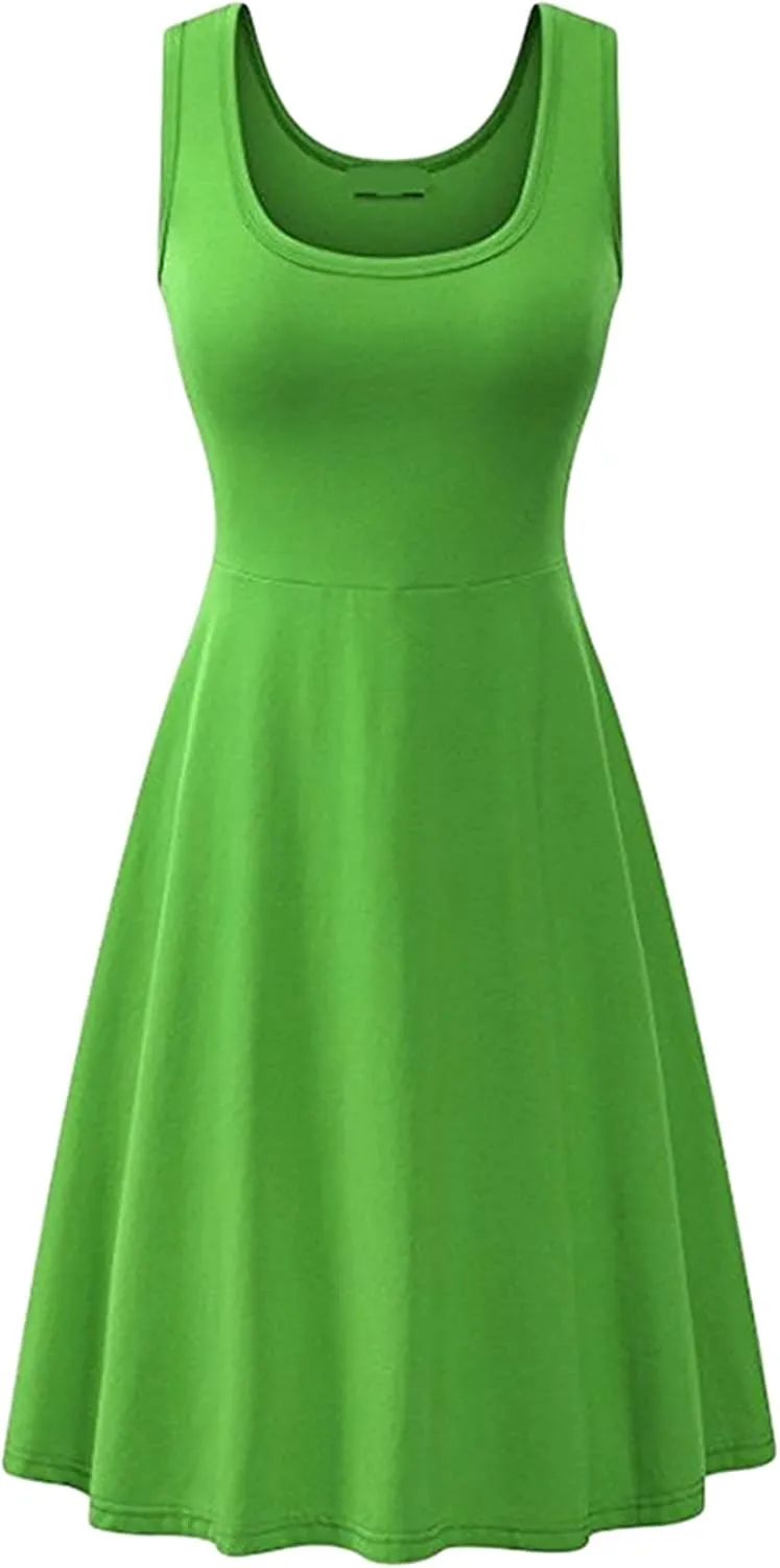 BOFETA Womens Sleeveless Flared Tank Swing Tunic Dresses Summer Simple Casual Dress