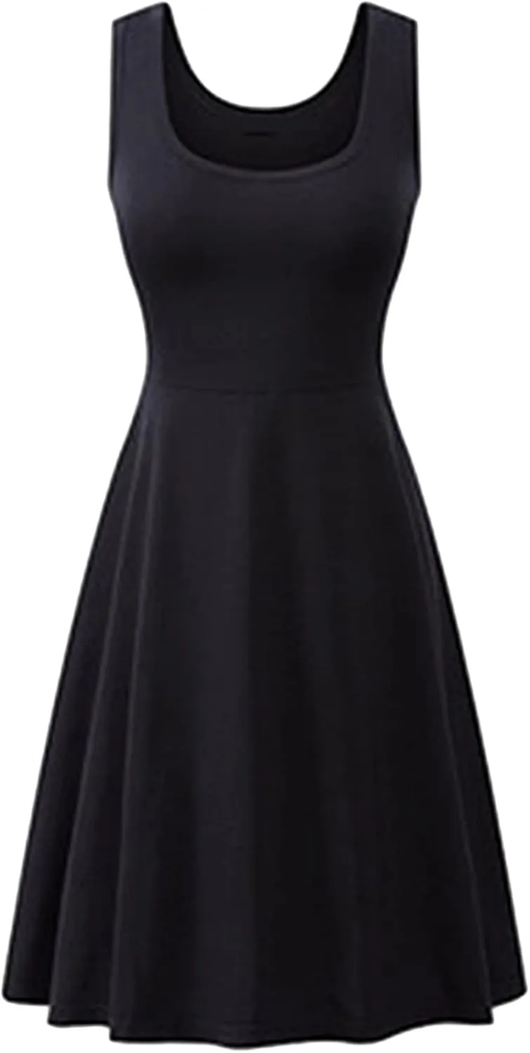 BOFETA Womens Sleeveless Flared Tank Swing Tunic Dresses Summer Simple Casual Dress
