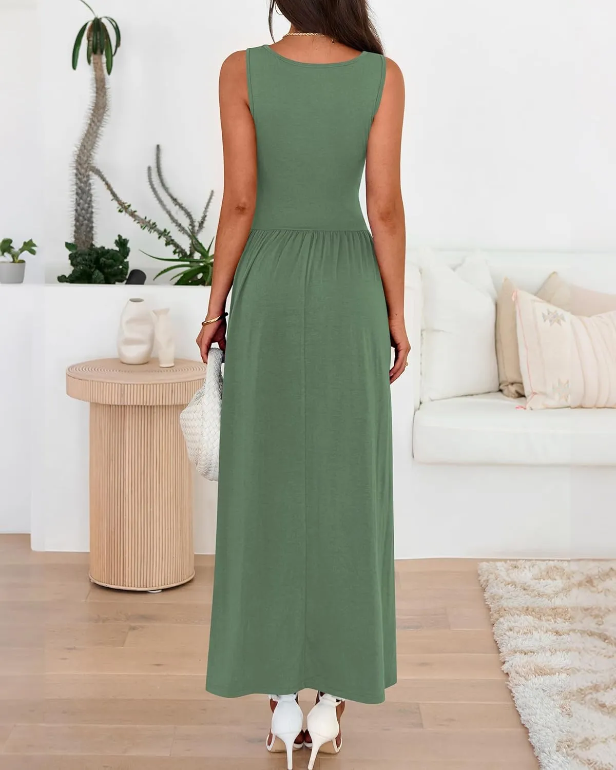 BTFBM Summer Maxi Dresses for Women 2025 Sleeveless Casual Ruched High Waisted Tank Long Sundress Flowy Beach Dress