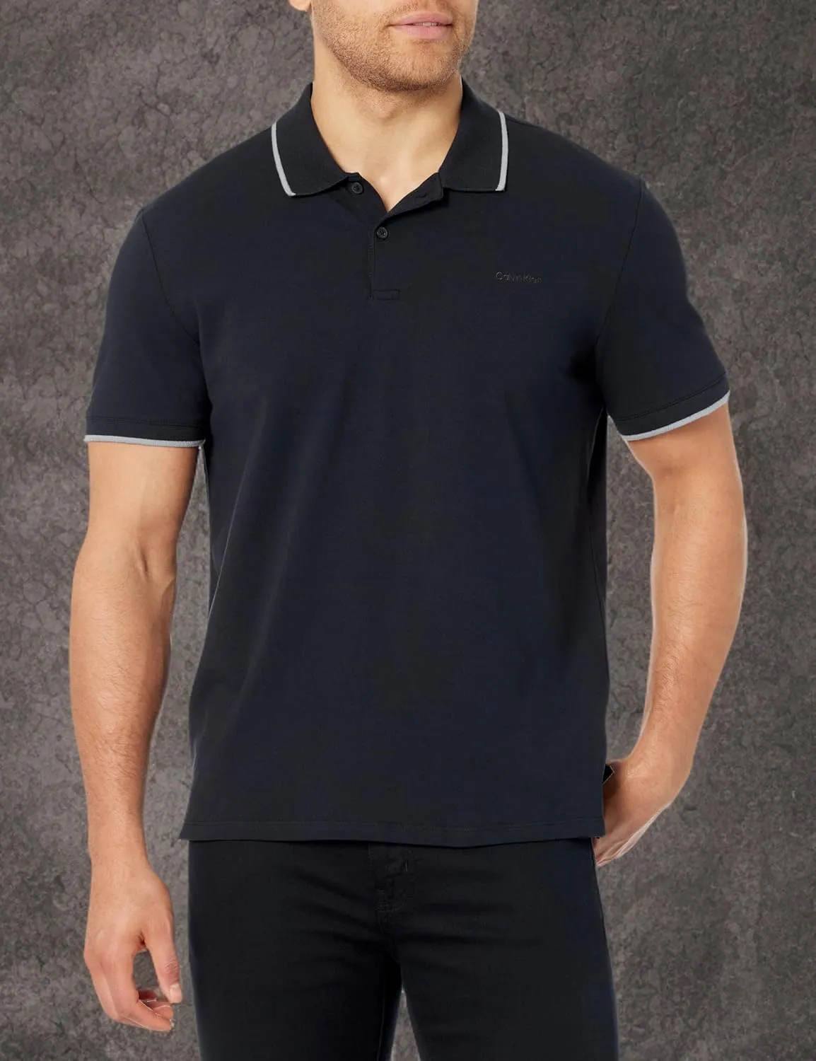 Calvin Klein Men's Stretch Pique Solid Tipped Polo