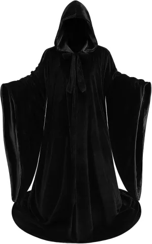 CAMDOM Halloween Wizard Velvet Hooded Robe, Deluxe Full Length Renaissance Cape Cloak with Double Layer
