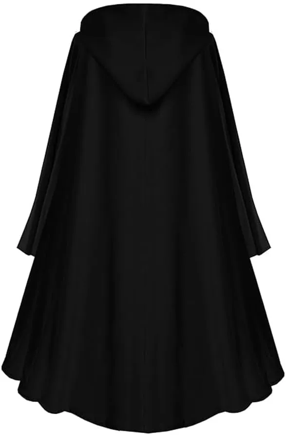 CAMDOM Medieval Hooded Cloak Full Length Double Breasted Cape Halloween Wizard Cosplay Costume