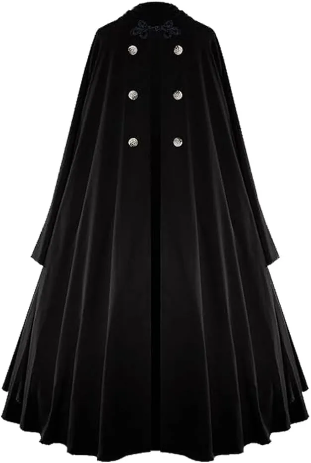CAMDOM Medieval Hooded Cloak Full Length Double Breasted Cape Halloween Wizard Cosplay Costume