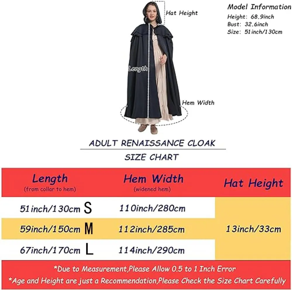 CAMDOM Medieval Hooded Cloak Full Length Halloween Elf Knight Cosplay Costume Cape