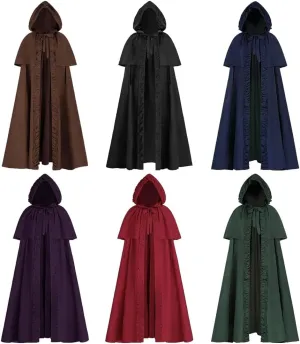 CAMDOM Medieval Hooded Cloak Full Length Halloween Elf Knight Cosplay Costume Cape