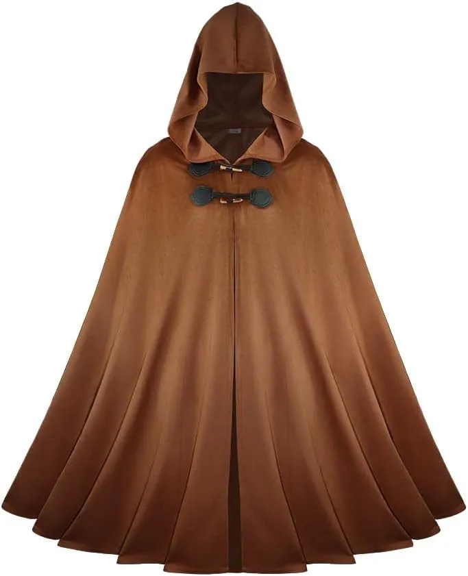 CAMDOM Mens Medieval Hooded Cloak Suede Cape Halloween Dress Up Cosplay Costume